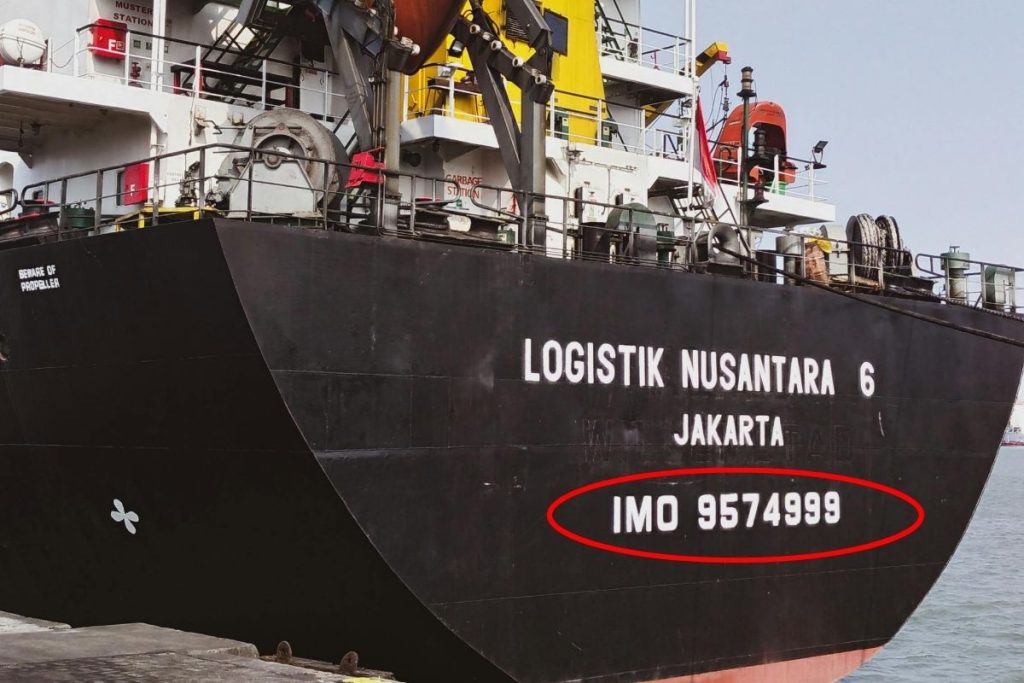 A closer look at an IMO number on a vessel's hull- A unique identifiet that stays with the ship throughout its life time
