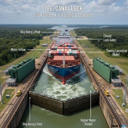 A ship passing through a canal lock - (Basic Port and Harbor Terms You Should Know)