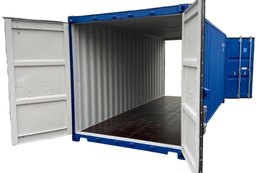 A double door container with doors on both ends for faster loading and unloading.