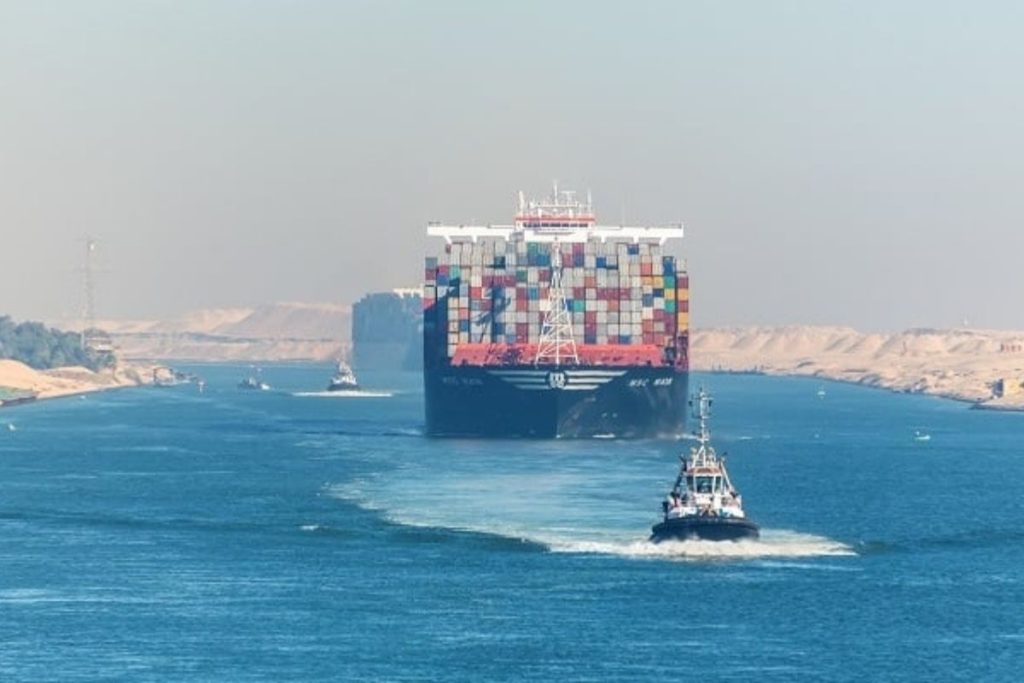 ontainer ships passing through the Suez Canal, one of the world’s busiest maritime routes