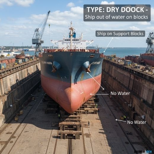 dry dock: a ship sitting on blocks with no water (Basic Port and Harbor Terms You Should Know)