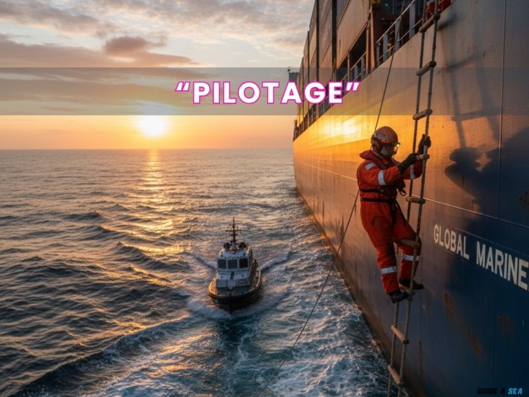 Marine pilot boarding a ship using a pilot ladder for pilotage operations.