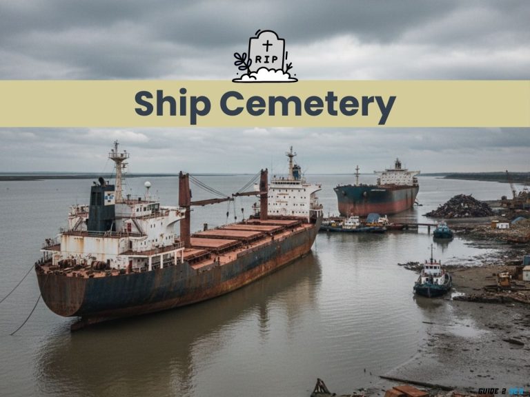 Ship Cemetery- Large abandoned cargo ships resting along a sandy shoreline at sunset, workers visible dismantling ship structures, cranes in background
